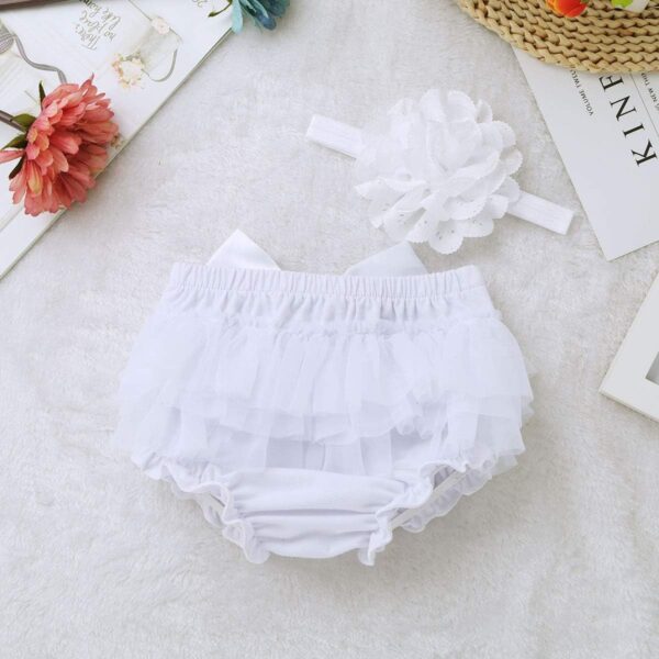 Newborn Baby Girls Tulle Bowknot Bloomers Diaper Cover Ruffled Shorts Brief with Flower Headband Photo Prop - Image 5