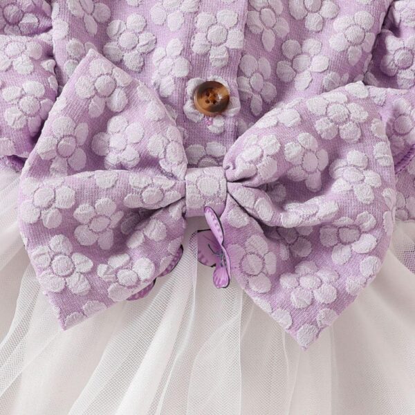 Valcatch Toddler Baby Girl Summer Dress Ruffle Long Sleeve Round Neck Button Bow Butterfly Mesh Dress with Hairband for 1-3 Years - Image 3