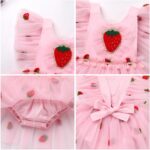 Newborn Infant Baby Girl Summer Romper Flower Strawberry Embroidery Tutu Tulle Princess Dresses with Headband - Image 4