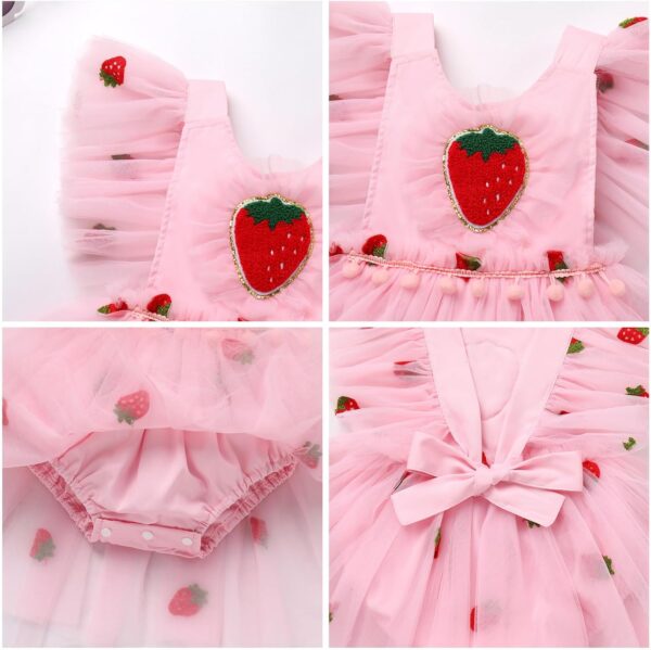 Newborn Infant Baby Girl Summer Romper Flower Strawberry Embroidery Tutu Tulle Princess Dresses with Headband - Image 4