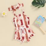 Baby Girl Clothes Floral Print Sleeveless Romper Ruffle Bloomer Shorts Headband Set Infant Summer Outfits - Image 2