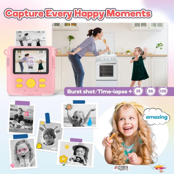Kids Camera for Girls Boys, Kids Instant Print Camera Toy for 3-14 Year Old, 1080P HD Kids Digital Camera with Photo Paper Birthday Gifts for 3 4 5 6 7 8 9+ Year Old Girl 6 Colour Pens 32GB SD Card - Image 5