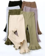 FEOYA Girls Ribbed Flared Leggings Cotton Ruffle Leggings Bell Bottoms Yoga Pants Casual High Waisted for Dance Workout - Image 3