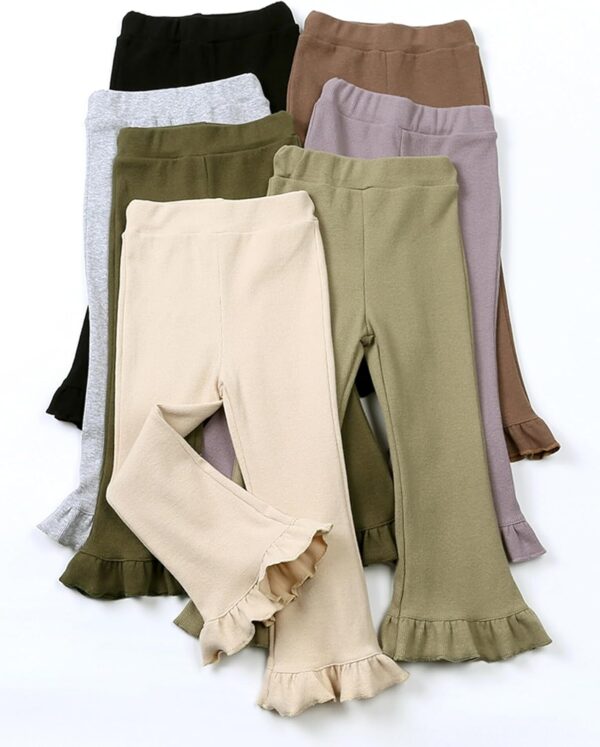 FEOYA Girls Ribbed Flared Leggings Cotton Ruffle Leggings Bell Bottoms Yoga Pants Casual High Waisted for Dance Workout - Image 3