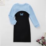 Girl's 2 Piece Outfits Kids Long Sleeve Crop Top and Cami Dress Set Teen Girls Pullover Sweatshirt + Butterfly/Plaid Print Bodycon Dress Clothes Christmas Party Casual Costumes - Image 7