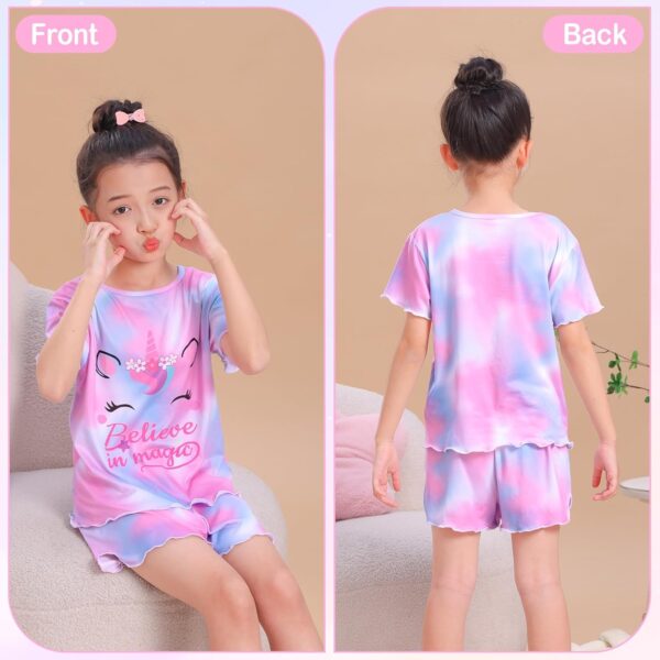 MHJY Girls Pyjamas Ruffled Short Sleeve PJs Sets Unicorn Pajamas 2 Pcs Shirt and Shorts Casual Girls' Nightwear Sleepwear Clothes - Image 5