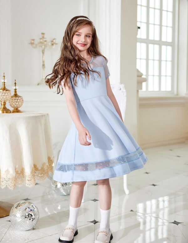 Arshiner Girls Dresses Festival Kids Summer Mesh Dress A-Line Elegant Party Fashion Dresses Casual Short Sleeve Dresses for Girls 5-13 Years - Image 4