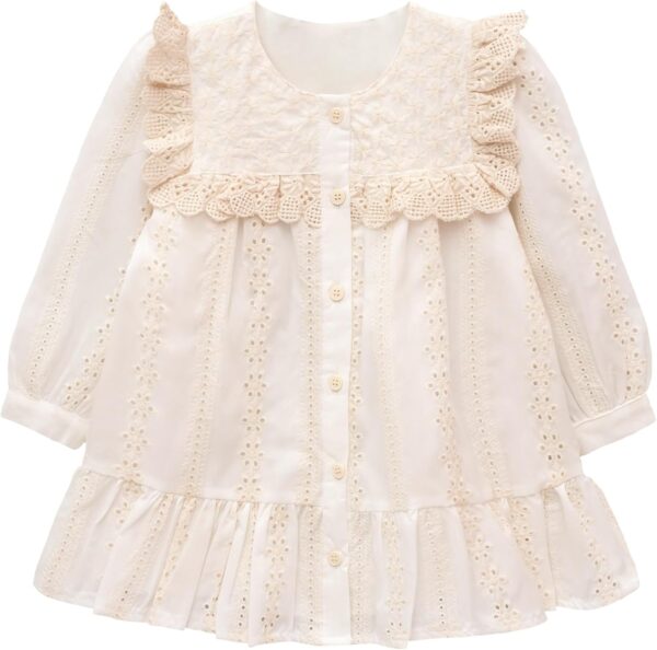Lilax Toddler Girls' Long Sleeve Lace Embroidered Button Down Dress with Matching Bag - Image 3