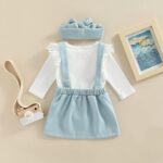 Newbron Baby Girl Summer Outfits Ruffle Short Sleeve Ribbed Romper Suspender Skirt with Headband 3Pcs Clothes Set - Image 5