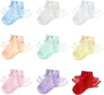 FRIUSATE 9 Pairs Baby Girl Frilly Socks, White Lace Soft Comfortable Cotton Colorful Lace with Bowknot Ankle Socks for Newborn Baby Girls