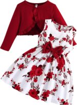 Kunyeah Toddler Girls Dress with Cardigan Set Little Girl Floral Sleeveless Dress Ruffle Coat Baby Long Sleeve Outfit