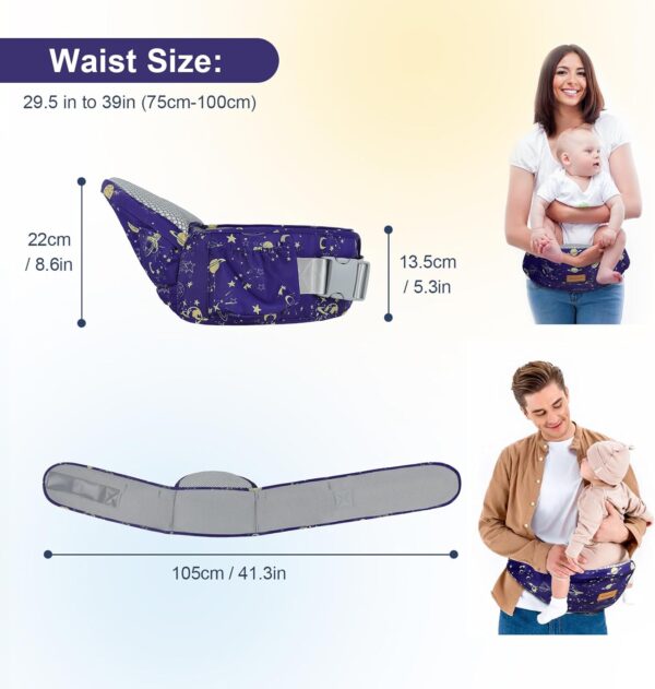 YooxArmor Baby Hip Carrier, Hip Carrier for Baby with Adjustable Waistband Support, Baby Carrier with Hip Seat for Newborn to Toddler Up to 66 Lbs, Baby Holder Carrier with Various Pockets for Dad Mom - Image 4