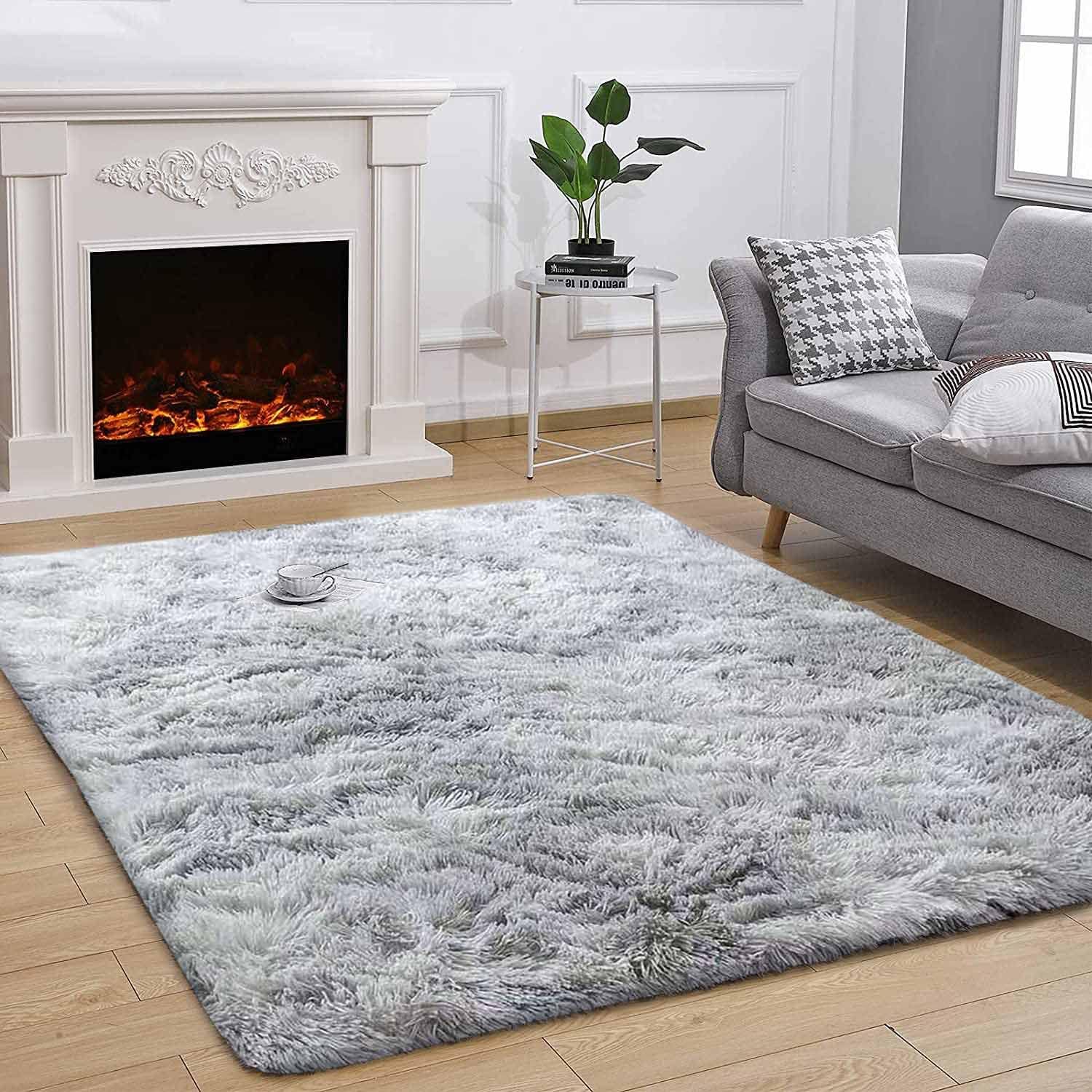 71SmFpyFnzL._AC_SL1500_.jpg GISIONLARI Rugs Living Room Soft Bedroom Rug Fluff Area Rugs Shaggy Carpets Non-Slip Modern Luxury Fur Carpet for Kids Room Comfy Home Decor Floor Mat (Grey White, 120 x 170 cm) - Image 1