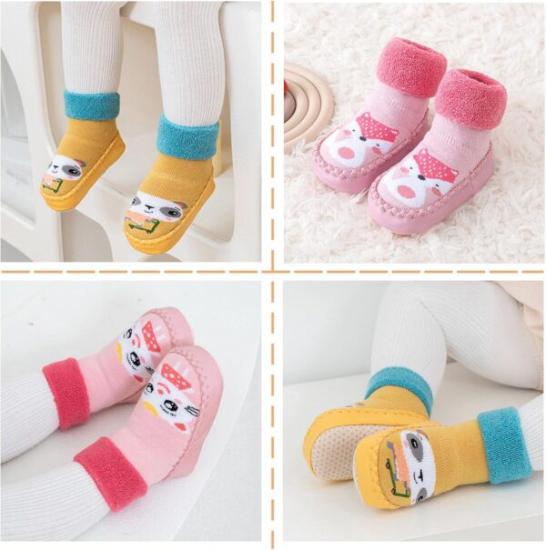 FEOYA Baby Slippers Socks 3 Pairs Anti Slip Infant Baby Floor Sock Slippers Newborn Boys Girls Breathable First Walking Shoes Winter Thermal Step Socks Christmas Baby Gift - Image 3