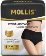 MOLLIS Disposable Period Pants for Women, Postpartum Underwear, Maternity Knickers Heavy Flow Leak Proof, Black, XXLarge, 8 Count