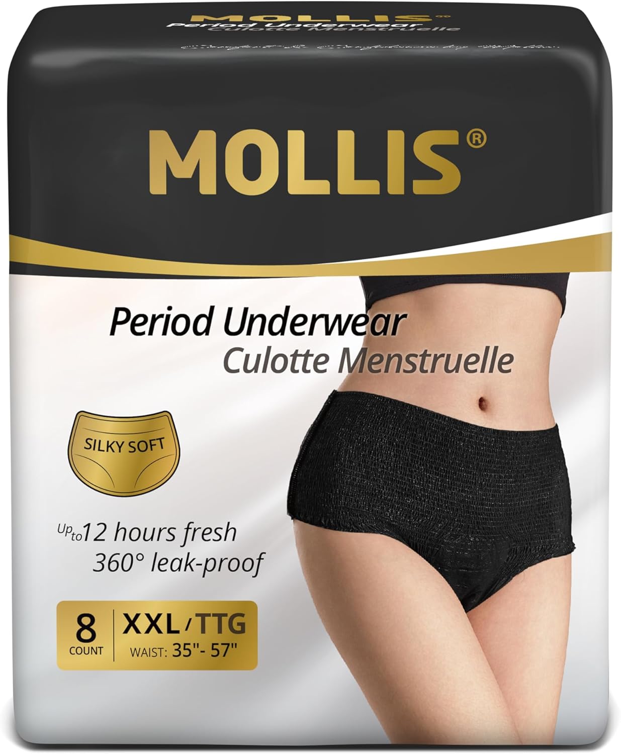 71Ss48SKxwL._AC_SL1500_.jpg MOLLIS Disposable Period Pants for Women, Postpartum Underwear, Maternity Knickers Heavy Flow Leak Proof, Black, XXLarge, 8 Count - Image 1