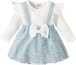 Haokaini Baby Girl Clothes Newborn Romper Dress Long Ruffle Sleeve Outfits Floral Suspender Skirt Overall Infant Jumpsuit Set