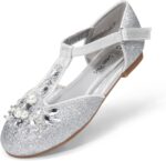 DREAM PAIRS Girls Mary Jane Shoes Flower Girls Shoes with Pearl T-Strap Wedding Party School Girls Flats for Toddler Little Big Kid