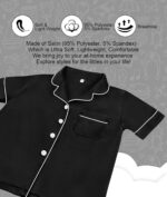 SWOMOG Kid's Silk Pyjamas 3 Piece Girls Boys Satin Pyjamas Set Button-Down PJs Sets Soft Lounge Sets Short Sleeve Sleepwear - Image 3