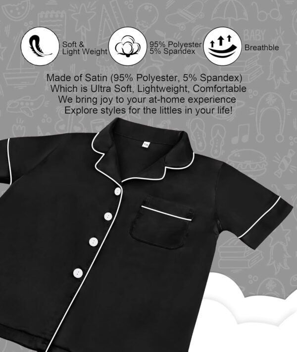 SWOMOG Kid's Silk Pyjamas 3 Piece Girls Boys Satin Pyjamas Set Button-Down PJs Sets Soft Lounge Sets Short Sleeve Sleepwear - Image 3