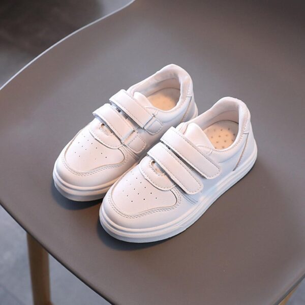 Boys Girls Sneakers Kids Sports Athletic Shoes Walking Shoes Little Kid/Big Kid Girls Sports Shoes Fashionable New Pattern Solid Color Flat Bottom Thick Sole Comfortable Casual White - Image 2