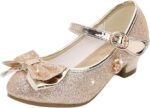 ZOFIS Girl's Dress Shoes Girls Mary Jane Shoes Glitter Buckle Strap Bow Low Heels School Uniform Shoes Ballet Flat Party Flower Girl Wedding Bridesmaid Communion Shoes