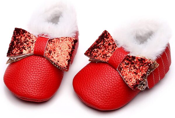 Cotton Infant Plush Boots Walkers Shoes Warm Bowknot Snow Baby Soft Girls First Baby Shoes Baby Boy Size 3 Boots - Image 2