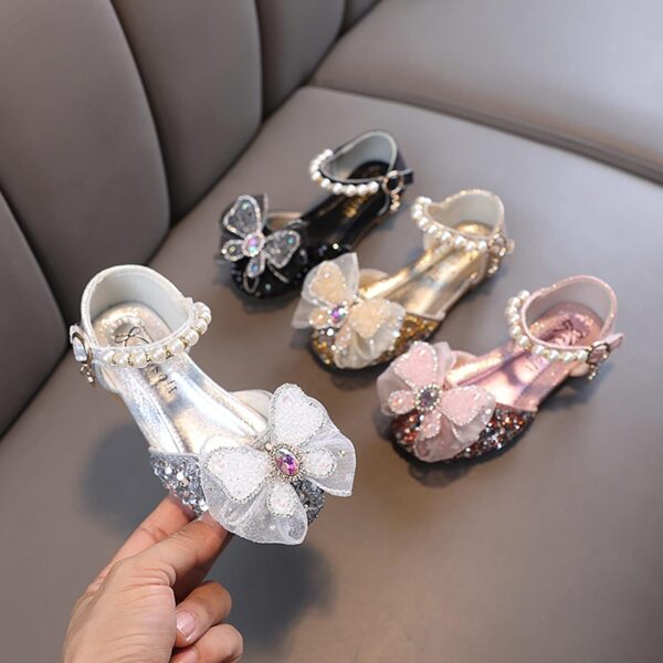 Princess Shoes Low Heel Toddler Girls Dress Shoes Cute Bowknot Sparkly Mary Jane Shoes Sequins Round Toe Sandals Flower Girls Wedding Birthday P𝐚rty Prom Shoes for Kids - Image 2