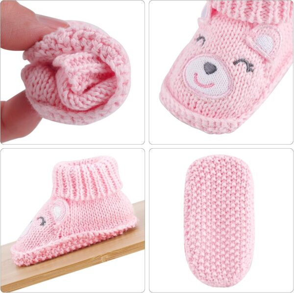LACOFIA 2 Pairs Newborn Knitted Booties Soft Baby Boys Girls Bootees 0-3 Months - Image 3