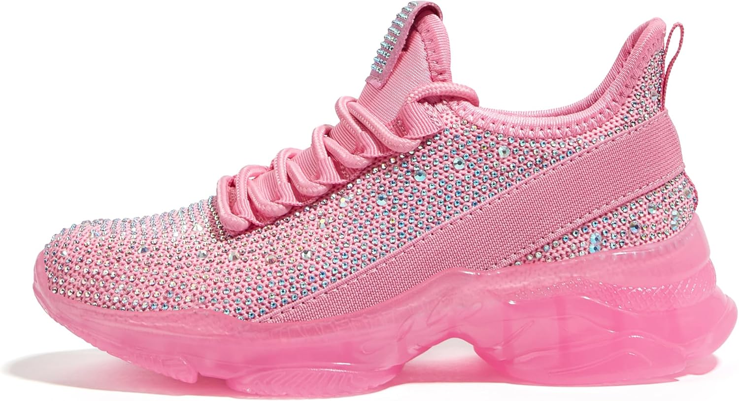 71U7Fubfo4L._AC_SL1500_.jpg Lucky Step Girls Rhinestone Slip On Sneakers Kids Sparkly Lightweight Tennis School Knit Jelly Sole Glitter Walking Shoes Toddler - Image 1