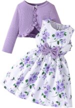 Valcatc Toddler Baby Girls Dress and Cardigan Set Kids Floral Print Sleeveless Dress and Coat 2Pcs Outfits Set Spring Summer Fall Sundress 2-8 Years