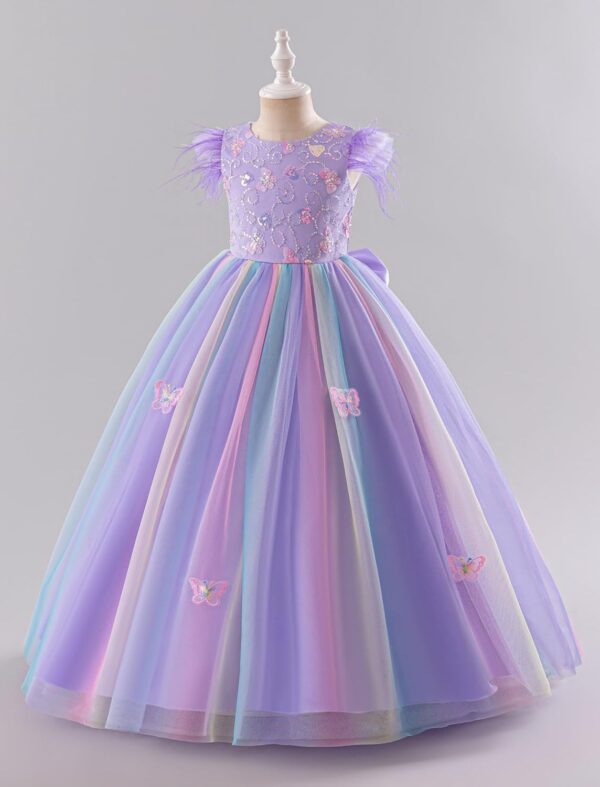 IBAKOM Girls Princess Dress 3D Butterfly Sequin Ruffle Tulle Flower Girl Dress Pageant Birthday Party Wedding Ball Gown - Image 3