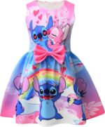 Girls Stitch Casual Dress Summer Toddler Princess Flower Double Bow Tie Wedding Party Kids Sundress Short Dresses