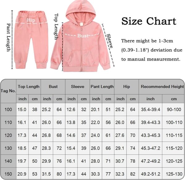 Happy Cherry Girls Tracksuit Set 2 Piece Velour Zip Up Hoodie and Joggers Bottom Outfits Kids Winter Autumn Lounge Wear Sets Fleece Sports Activewear 2-9 Years - Image 3