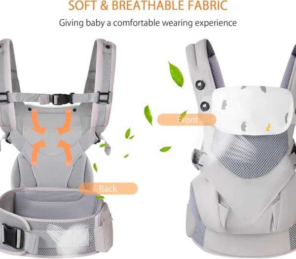 SONARIN 3-in-1 Breathable Baby Carrier,Multi-Function Lightweight Baby Wrap Carrier Ergonomic Child Carrier Backpack,Front and Back Carry for Newborn and Toddler 3-48 Months(Green) - Image 3