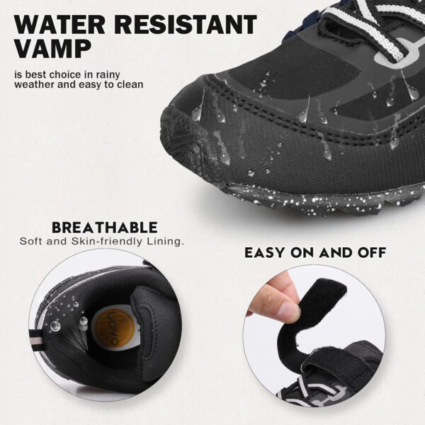 UOVO Boys Trainers Kids Walking Shoes Low-Top Sneakers Children Waterproof Trekking Hiking Footwear Running Shoes Black Blue Gray Size 9 UK Child to 5.5 UK - Image 4