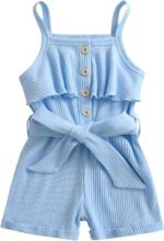 Toddler Baby Girl Clothes Ruffle Suspender Solid Color Bow Shorts Outfit Sets