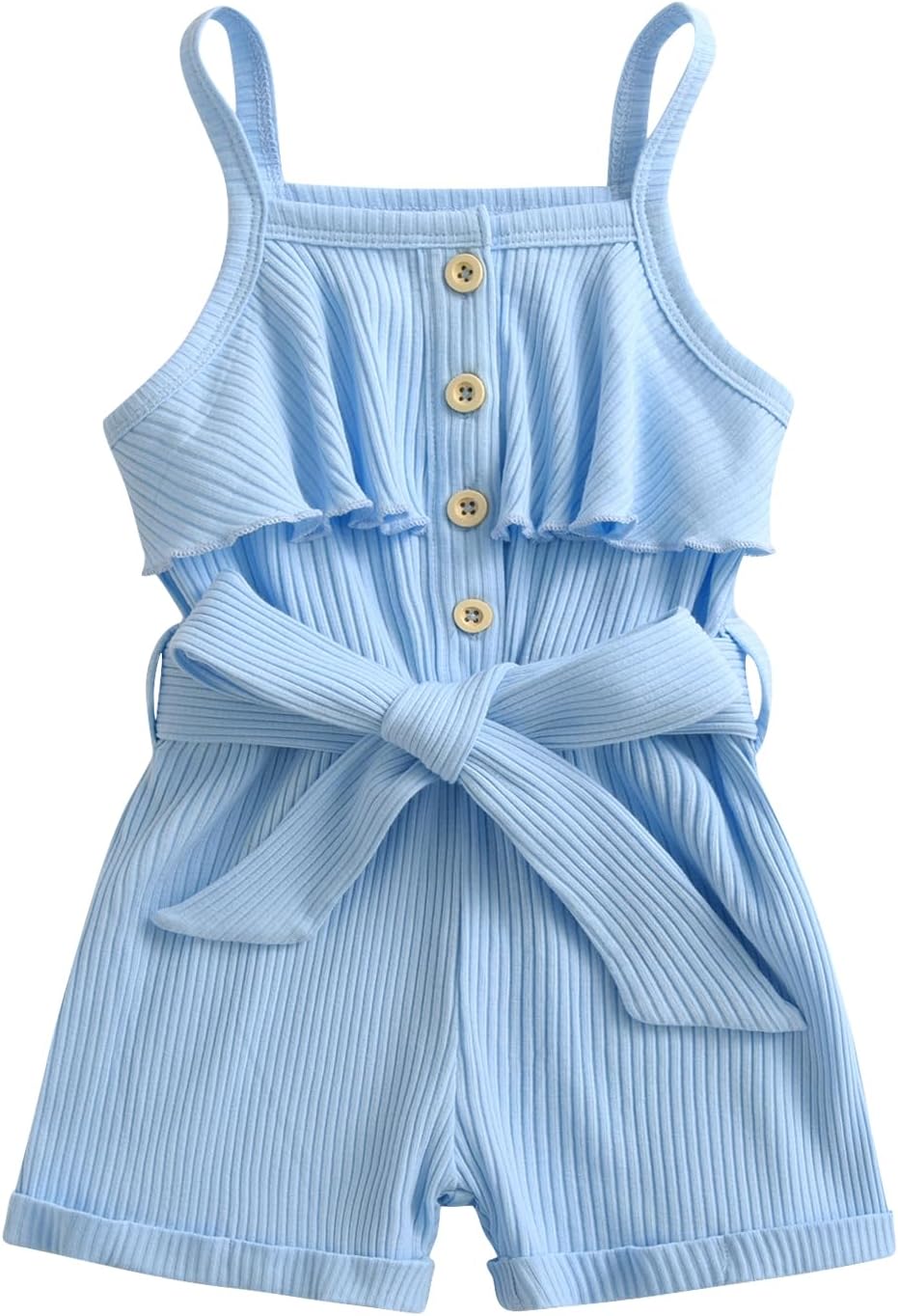 71VSo1nsqRL._AC_SL1500_.jpg Toddler Baby Girl Clothes Ruffle Suspender Solid Color Bow Shorts Outfit Sets - Image 1