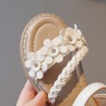 Girls Sandals Toddler Little Girls Sandals with Pearls Flower Summer Breathable Leather Shoes - Image 4