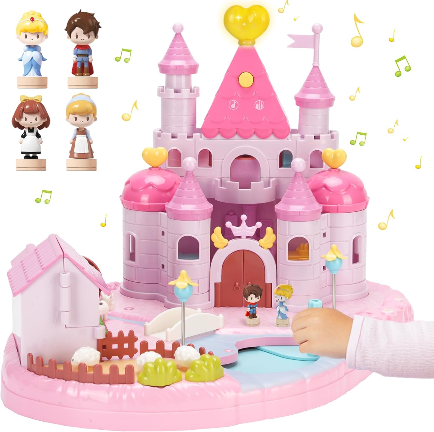 71VZxn8MyL._AC_SL1500_.jpg fygurso Dream Princess Castle Playset with 4 Magnetic Control Movable Little People Toys, Magnetic Doll House Building Toys with Light & Music for Pretend Play, Gift for Girls Toys Kids ages 6+(Pink) - Image 1