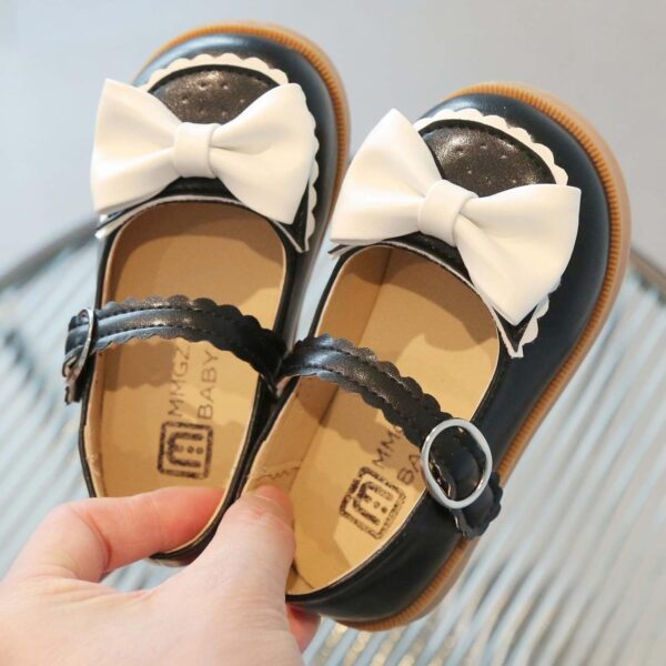 Baby Girls Mary Jane Shoes Toddler Kids School Shoes Flat Dress Leather Shoes First Walking Shoes with Bowknot Soft Sole Loafers Moccasin Anti-Slip Princess Wedding Shoes,1-7 Years - Image 3