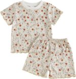 Baby Girls Summer Two Piece Outfits Floral Print Crew Neck Short Sleeve Top Lettuce Trim Elastic Shorts Set Toddler Girl Sets Kids Clothes