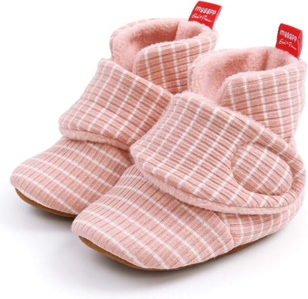 Timatego Newborn Baby Boys Girls Cozy Fleece Booties with Grippers Stay On Slipper Socks Infant Toddler Crib Winter Shoes for Boys Girls - Image 3