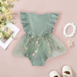 JiAmy Baby Girl Clothes Newborn Floral Embroidery Mesh Tulle Romper Toddler Ruffle Short Sleeve Bodysuit Spring Summer Baby Girl Dress for 0-24 Months - Image 2