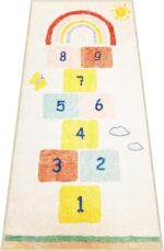 Rainbow Sky Hopscotch Game Rugs, Kids Bedrooms Rugs, Kids Play Mat Soft Floor Carpet for Bedroom Playroom Nursery,Great Gift for Girls & Boys (Rainbow Hopscotch, 120 * 170 CM)