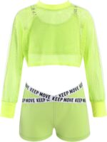 Manyakai Kids Girls 3Pcs Street Dance Outfit Athletic Tracksuit Crop Top Sweatshirt with Booty Shorts Set - Image 3