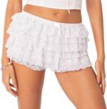 Women Ruffle Shorts Lolita Bloomers Y2k Fairy Lace Layered Shorts Sexy Boy Shorts Layered Bottoms Sweet Cute Panties