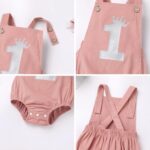 IBTOM CASTLE Baby Girls Boys One Letter Print Birthday Party Romper Overalls Cake Smash Corduroy Sleeveless Backless Bodysuit Photo Shoot Outfit - Image 6