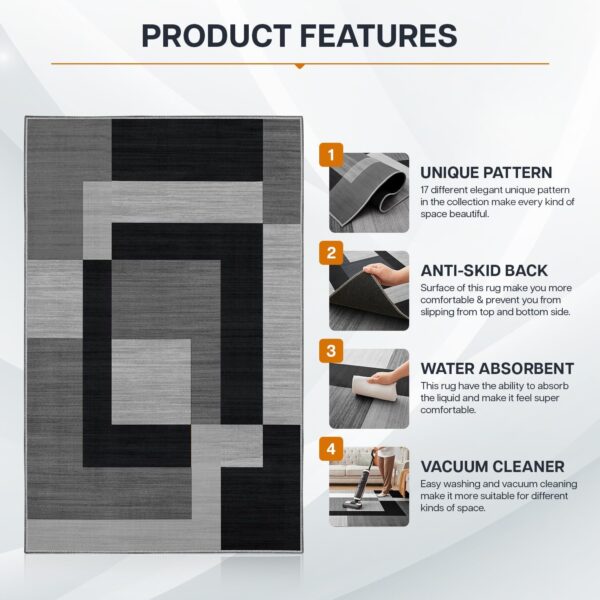 Imperial Rooms Rugs for Bedroom - Printed Area Rugs Living Room 80x150 Cm - Geometric Style Modern Floor Carpet Super Soft Milo Black and Grey Extra Large Rug Easy to Clean - Image 2