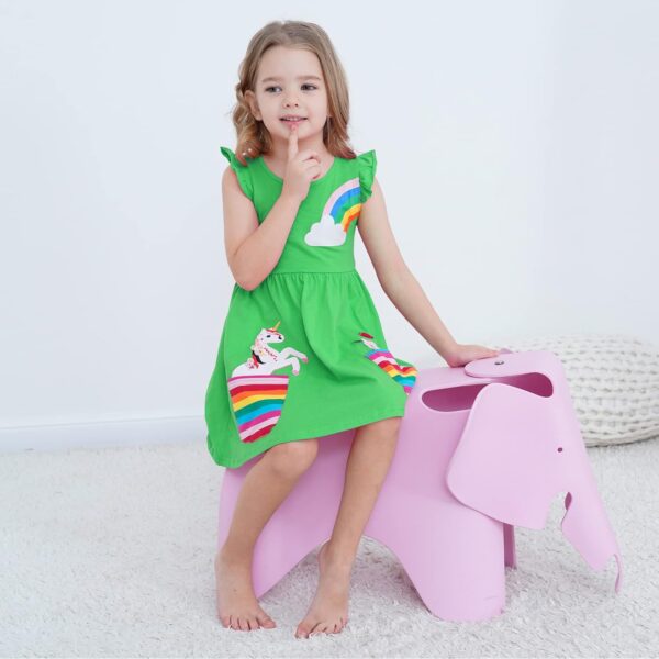 Little Girls Dresses Rainbow Long Sleeve/Sleeveless Dress Girls Cotton Pocket T-Shirt Dress Kids Winter/Summer Stripe Dress with Unicorn Flowers Print 3-8 Years - Image 3